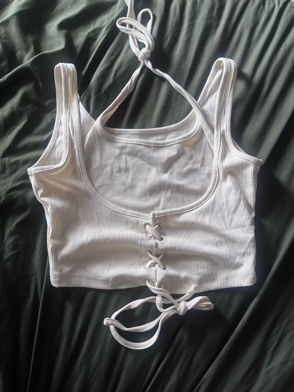 Cider White Ribbed layered Halter Crop Top